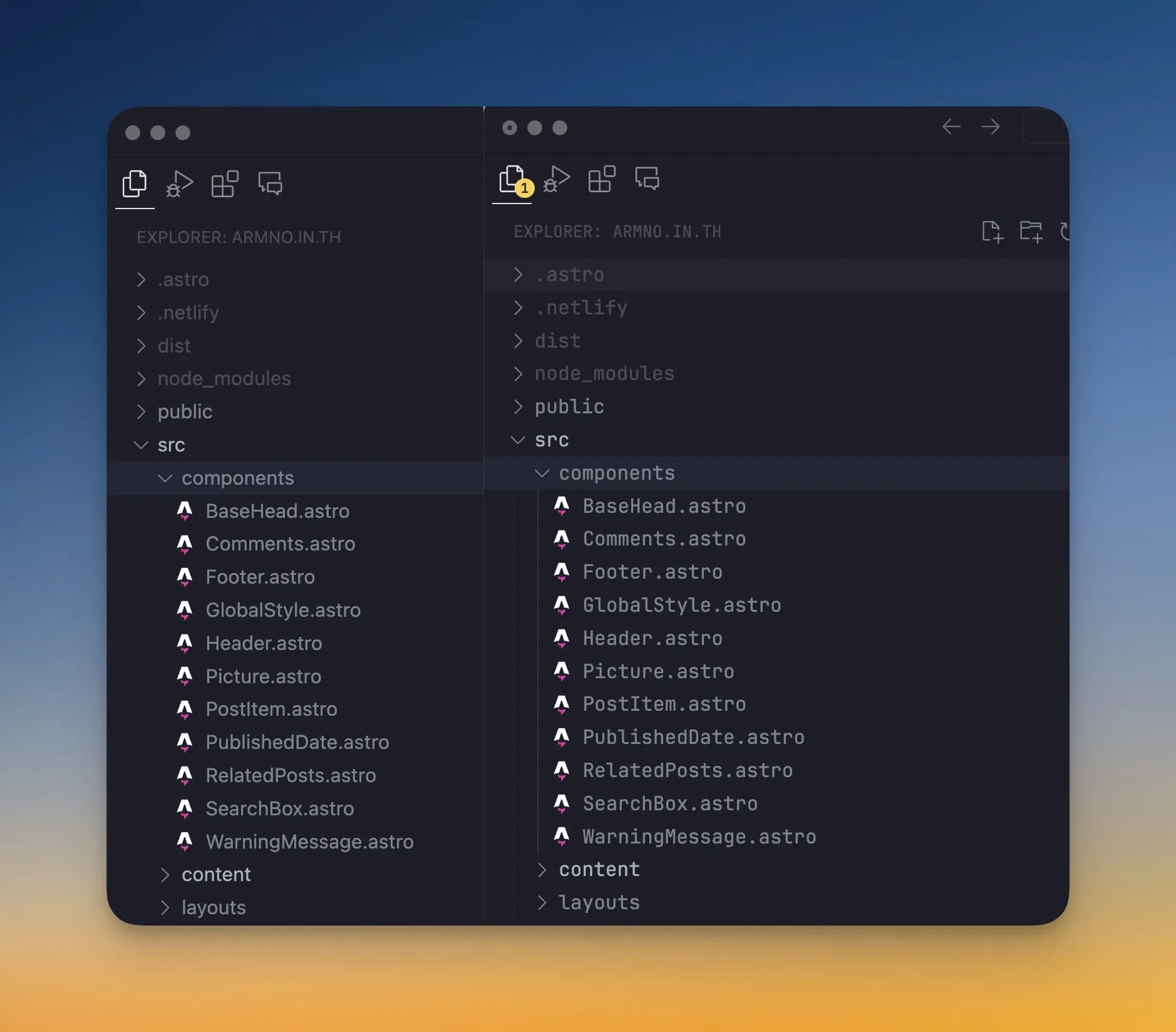 comparing default and monospace font in vscode file explorer