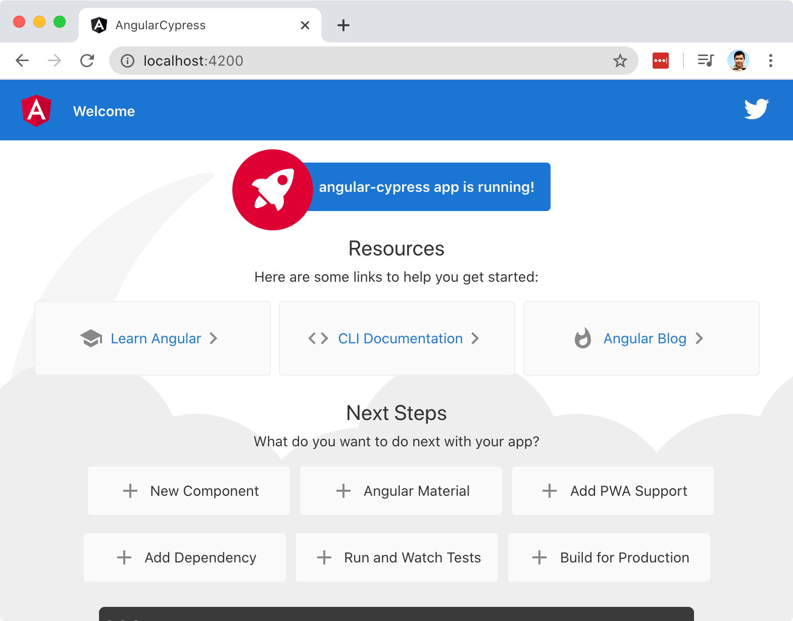 Angular's generated home page