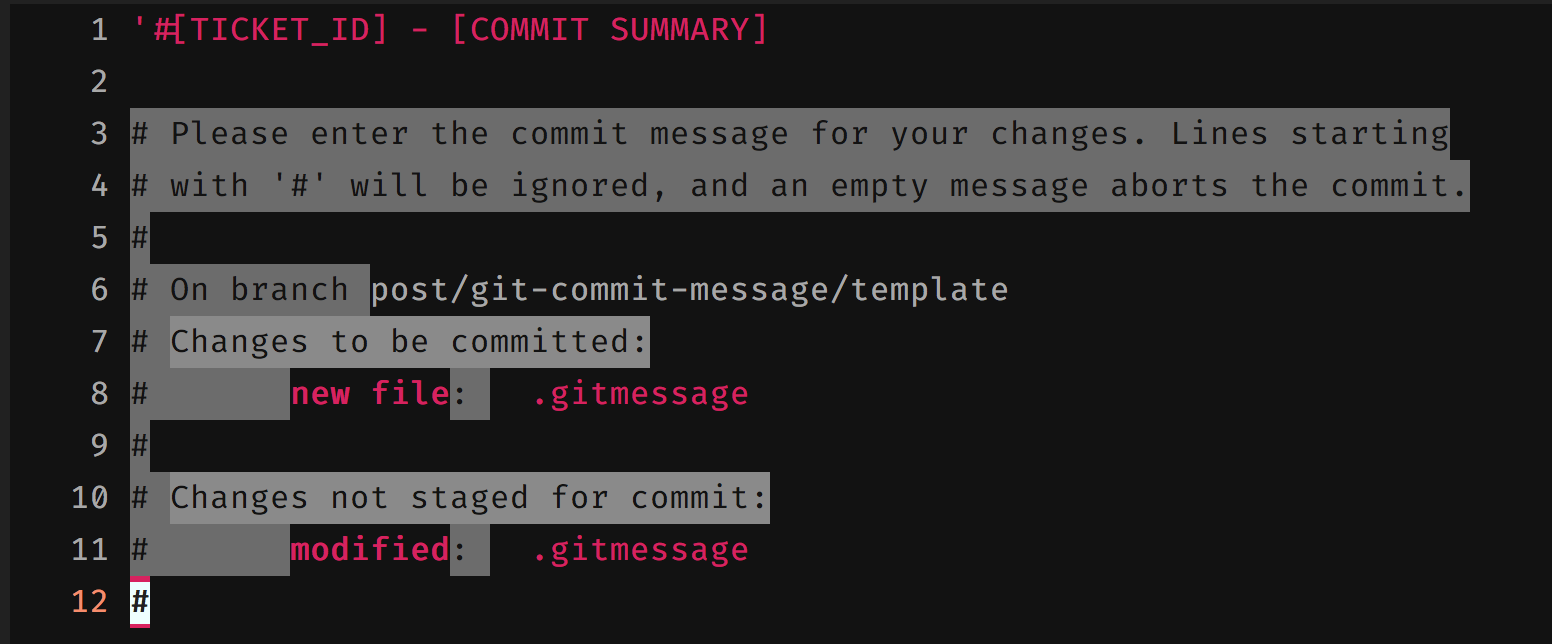 git commit with template