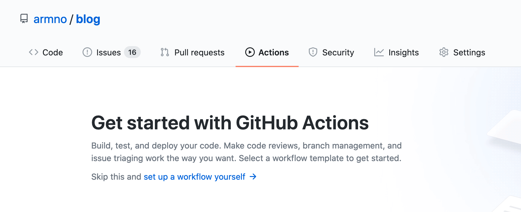 Actions page on GitHub repo