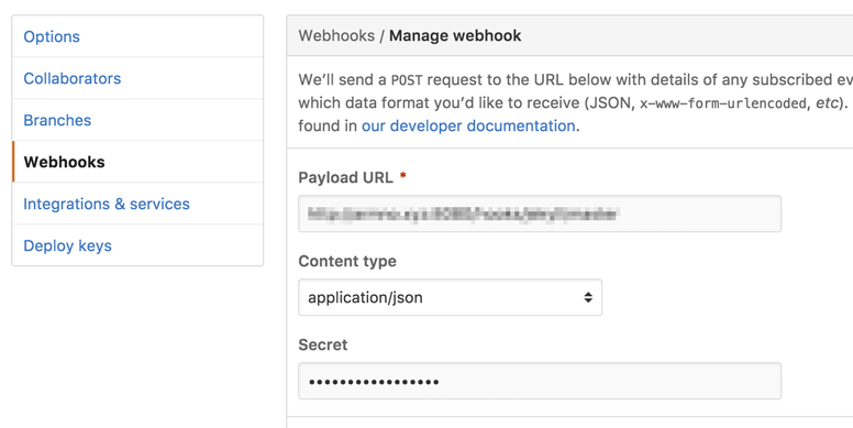 Webhooks settings ของ repo