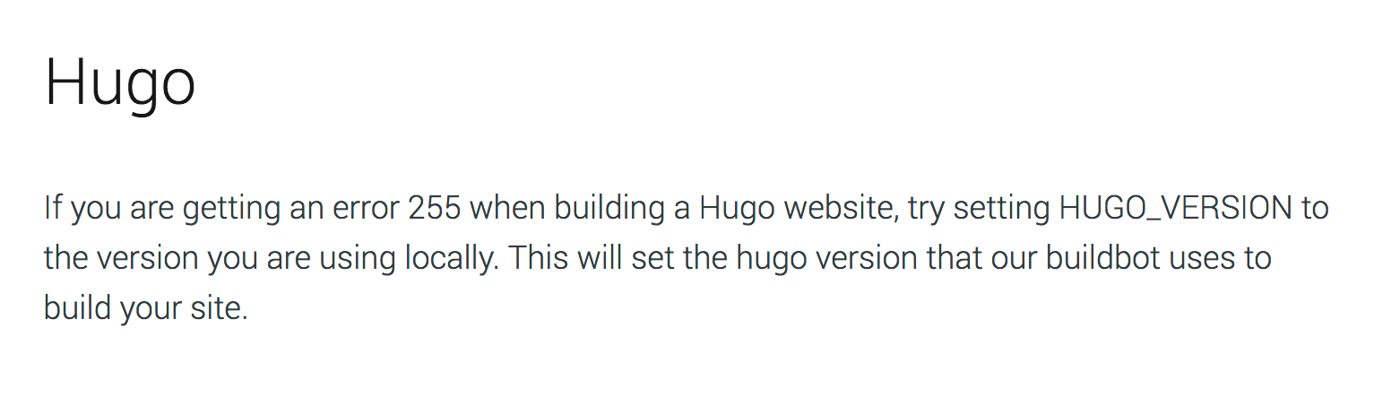 คำแนะนำสำหรับ error code 255 คือลองเซ็ต version ของ Hugo ให้ตรงตามที่เราใช้ดู