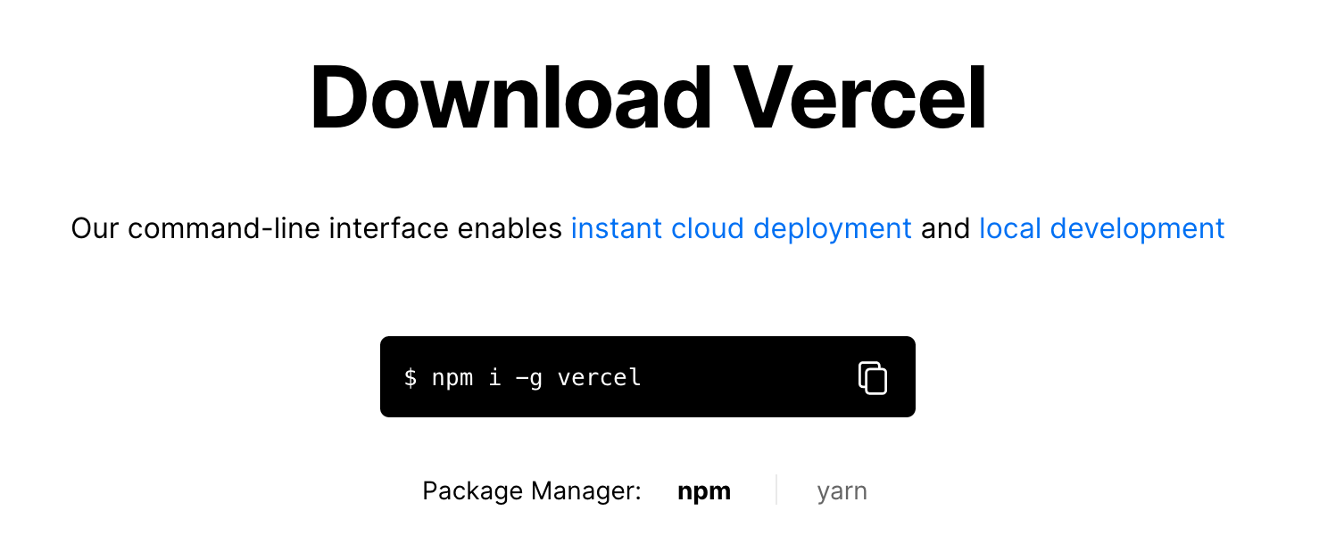 Vercel CLI home page