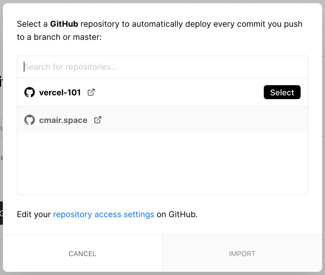 select a github repo